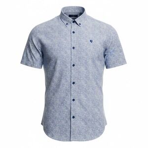 Garcia Mens Short Sleeve Button Down Shirt Blue White Geometric Print D11286 S